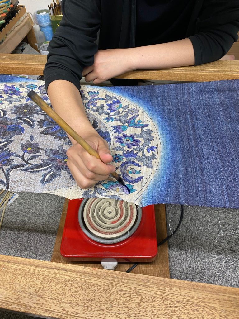 京の老舗染処【西原謹製◇摺り友禅染名古屋帯】浅葱色